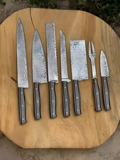7PCS Handmade Damascus Steel Kitchen Knife Set | Chef Cleaver Santoku Utility