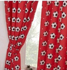 Football Red Curtains Fully Lined 66" x 54"  with Tie Backs Bedroom For Kids 