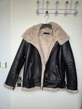 Zara S Pilotenjacke Winterjacke oversized schwarz Teddyfell gold