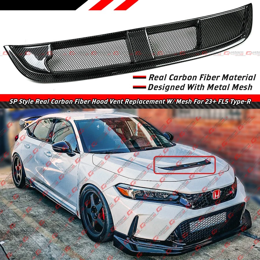 Para 2023-25 Civic Type-R FL5 SP Estilo Capó de fibra de carbono real Ventilación con malla Foto 2 de 4
