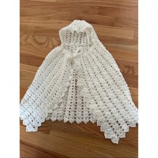 Handmade white crochet baby girl knit cardigan cape open sweater infant newborn