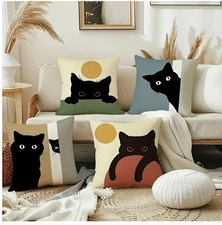 Black Cat Pillow Cover  fits 18" Pillow, Earth tones,  1 Pc. Design Choice
