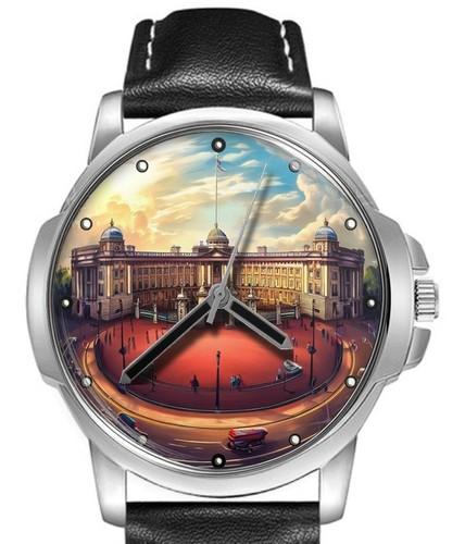 London Buckingham Palace Rare Leather Strap Big Dial Wrist Watch
