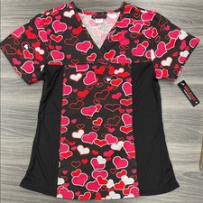 Meleose by May-Hill Hearts on Black Scrub Top, XS - NWT