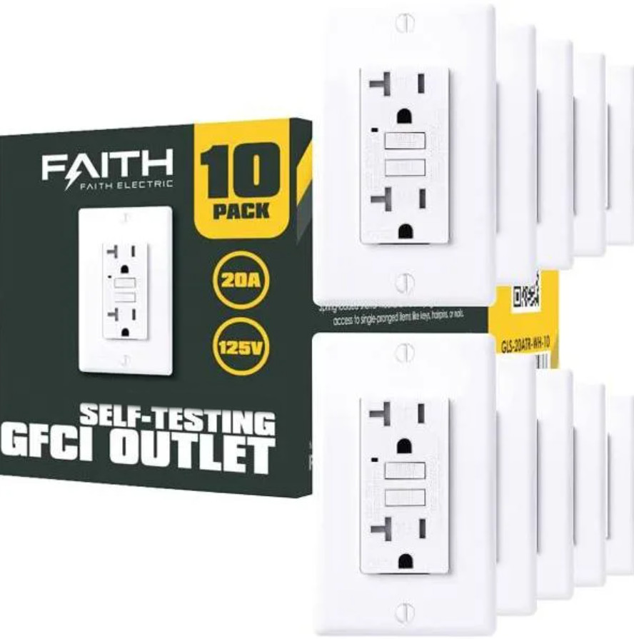 Faith 20a 125v Gfci Outlet W/ Self-Test And Wall Plate (Whit