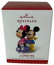 NIB It Takes Two Mickey Minnie Mouse Hallmark Keepsake Ornament 2015 QXD6109