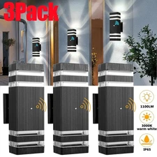 3X Exterior LED Wall Light Sconce Outdoor Lights Porch Up Down Fixtures W/Sensor