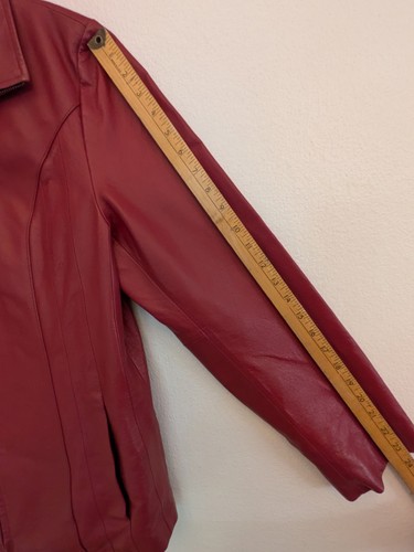 East 5th Genuine Leather Jacket Red Size L Womens Full Zip Slimming Lined Maroon - Picture 3 of 8