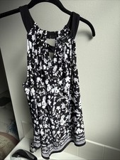 INC Floral Black and White Sleeveless Halter Kerchief Top