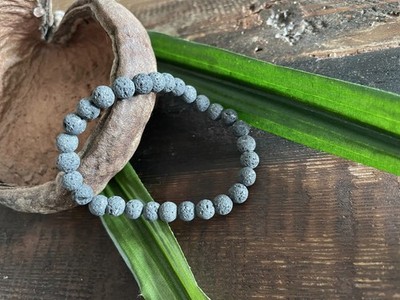 Elastisches Armband - Lava - NEU - graue Perlen - Armband - NEU - 6mm - Schmuck!