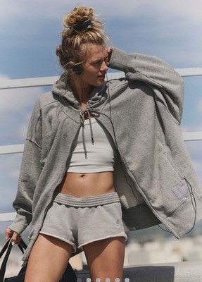 Free People Movement Sprint To The Finish Zip Up Sweatshirt Heather Grey L NWT