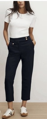 Veronica Beard Renzo Pant Navy Cropped Ankle Trouser Gold Buttons NWT Size 8 