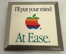 Vintage Apple Collectable: Apple I'll put your mind At Ease Pinback Button