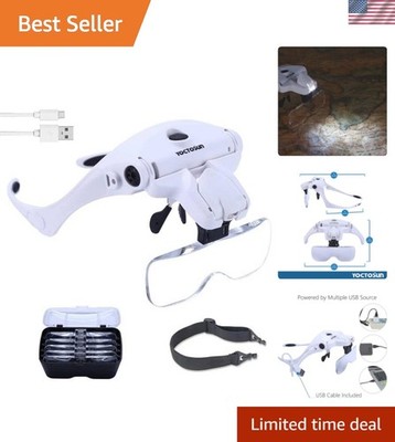LED Rechargeable Head Magnifier with 5 Interchangeable Lenses for Precision Work