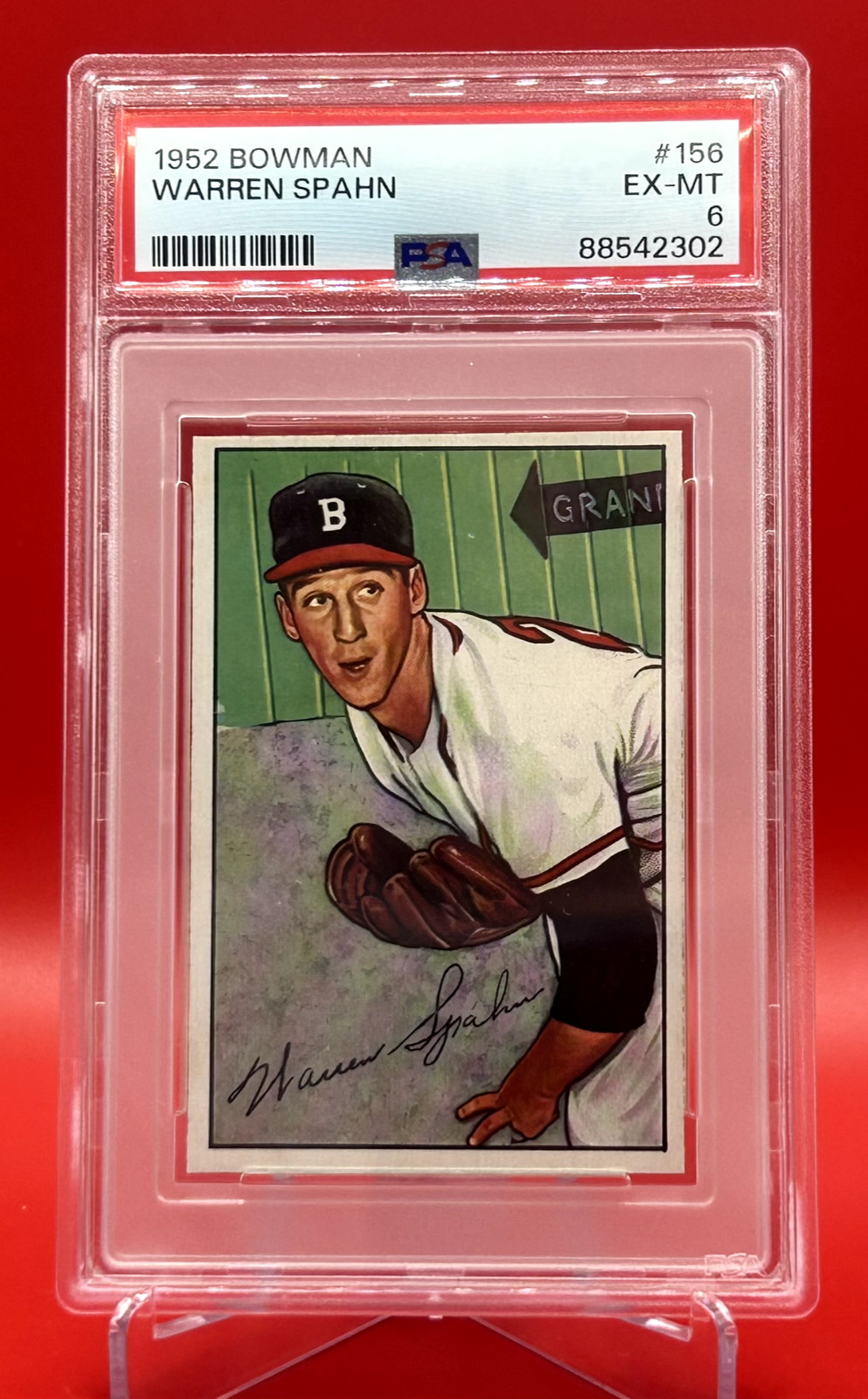 1952 Bowman Warren Spahn PSA 6  #156  Nicely Centered Great Color
