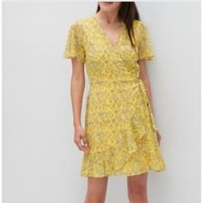 Banana Republic Womens Spring Ruffled Ditsy Floral Wrap Dress Size 2 Yellow
