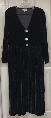 Jenny Helene Women's Dress Vintage Black Velvet Small Long Sleeve Pocket Costume