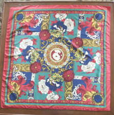 Vintage Scarf Baroque Art Print In Blue Red Green Gold Large Square 34 x 34"