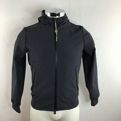 RRD Mens Hooded Jacket Dark Blue Techno Fabric Full Zip Single Breasted Sz 44/S