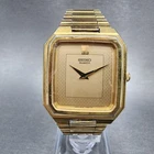 Seiko Watch Men 30mm Gold Dial Gold Tone Octagon 6430-5269 New Battery