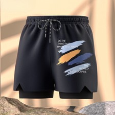 Men's Printing Quick Dry Comfort Swimwear Breathable Double-Layer Swim Trunks