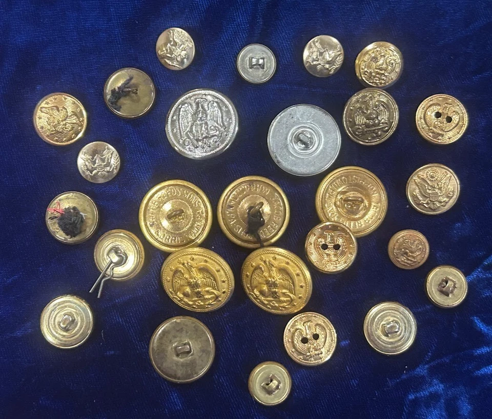 27 Eagle Buttons - Military & Jacket. Brass & Silver-toned. Backmarked. 1/2"- 1" - Image 2 of 4