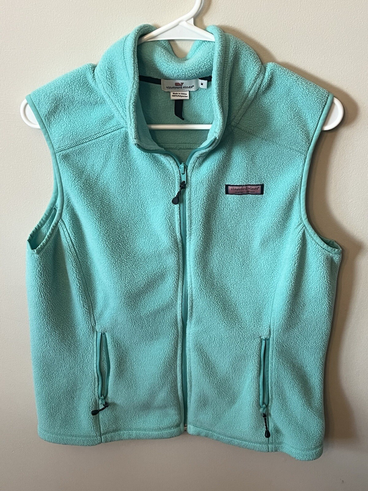 Vineyard Vines Fleece Vest Womens Size Medium Full Zip Teal Green Blue EUC