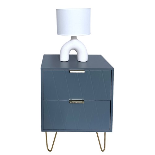NEW Bedside Tables With 2 Drawer Gold Legs Side Table Bedroom Furniture Grey - Picture 7 of 10