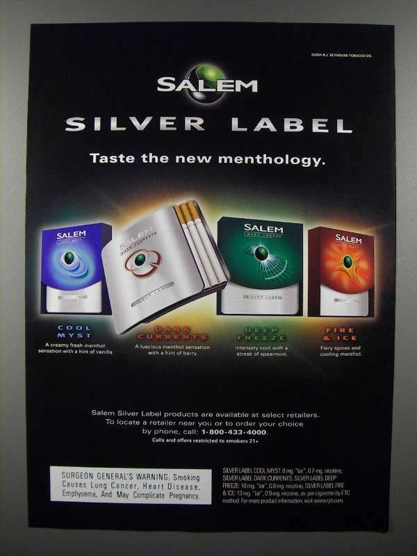 salem silver cigarettes 2004 Salem Silver Label Cigarette Ad - New Menthology