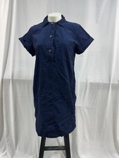 Womens J.Crew Navy Polka Dot Corduroy Shirt Dress Size Small 100% Cotton