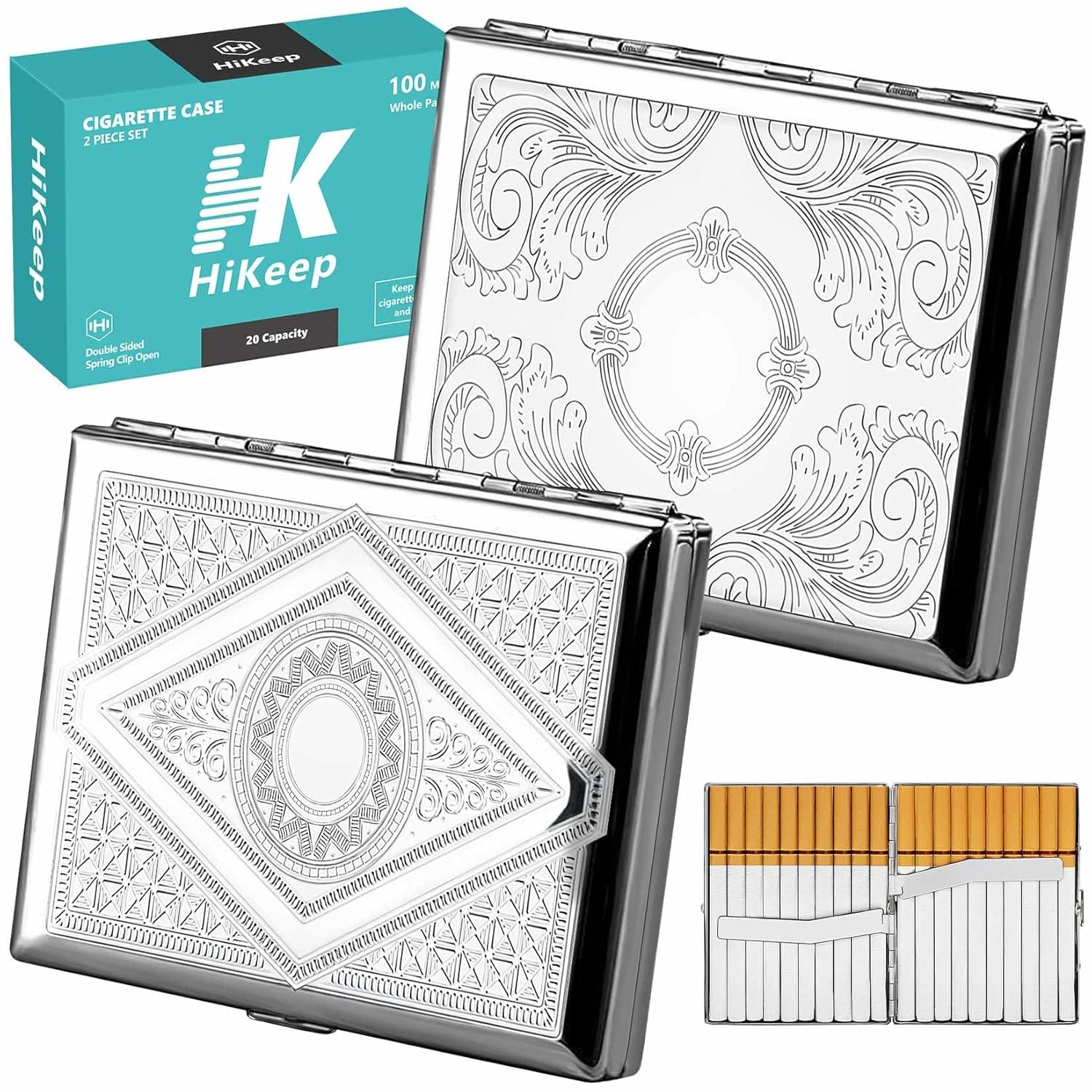 Cigarette Case for Regular, King Size, 100Mm 100'S, Can Hold 20 Cigarettes - Set