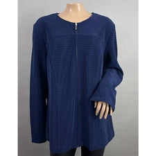 Dennis Basso Jacket Women 18W Navy Blue Full Zip Metallic Stretch Office Party