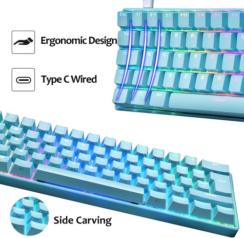 60 Percent Mechanical Gaming Keyboard Blue Switch 68 Keys Wired RGB Gaming Mouse - Picture 5 of 16