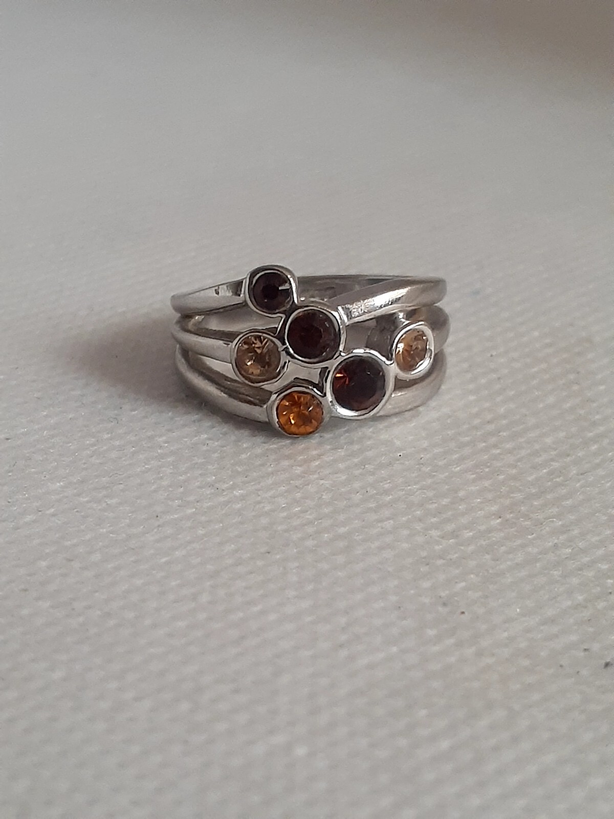 Orange Multi color Rhinestone Statement ring Silv… - image 2