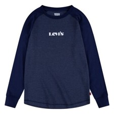 Levi's Boys' Long Sleeve Logo Waffle Shirt, Navy Blue, Small