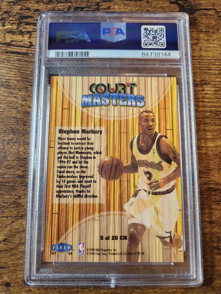 Fleer Ultra Stephon Marbury Court Masters 1997-98 PSA 8 casi nuevo-como nuevo #5 cm ¡Raro Pop 4! Foto 3 de 4