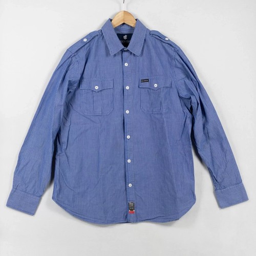 Rocawear Button Up Shirt Mens XL Blue White Stripe 100% Cotton Long Sleeve - Picture 9 of 9