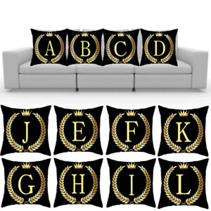 Black Gold Letter A-Z Pillowcase Sofa Cushion Cover Pillow Cover Home Decor