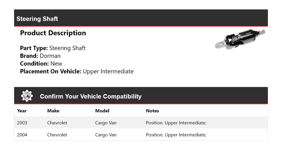 Eje de dirección intermedio superior para Chevrolet Cargo Van Dorman 2003-2004 Foto 2 de 4