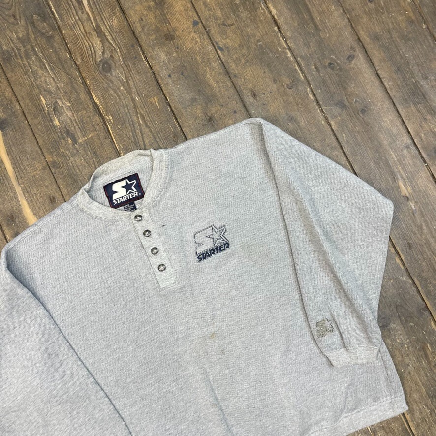 Starter Sweatshirt Mens Vintage 90s USA Heavyweight Henley Jumper, Grey, Large image 3