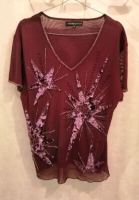 Lila Polyester T-Shirt gefüttert Paillettenmuster Gr.38 Cristina Garcia (2210213)
