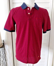 Brooks Brothers boys Red  Navy Striped Polo Collared Cotton Short Sleeve Polo L