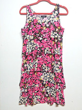 Elementz DRESS tiered ruffled layered Floral Sz PM black pink white knit stretch