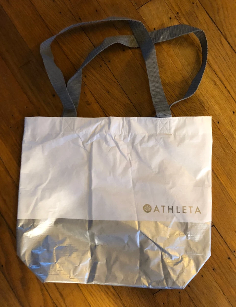 Athleta Lot of 2 Reusable Shopping Bags Silver White Lunch Bag