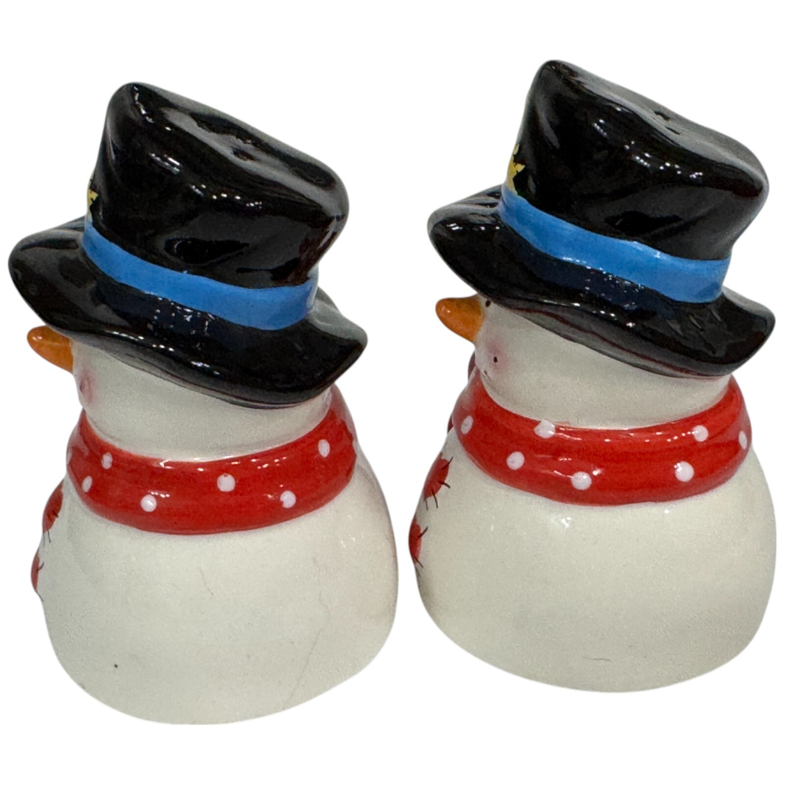 Vintage Snowman Hats Hearts Valentine Mr Mrs Couple Salt and Pepper Shakers