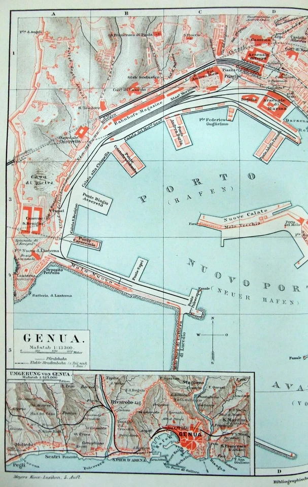 Genoa, Italy - Original 1895 City Map by Meyers. German Antique Genua - Image 2 of 4