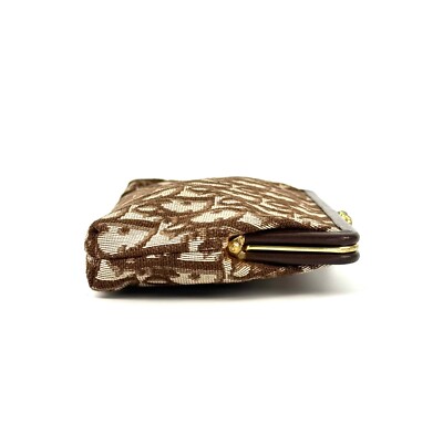 DIOR Trotter Clasp Coin Case Wallet Purce Canvas Leather Brown