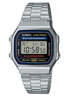 CASIO Uhr Herrenuhr Edelstahl Resin Digital Datum Licht Alarm A168WA-1YES