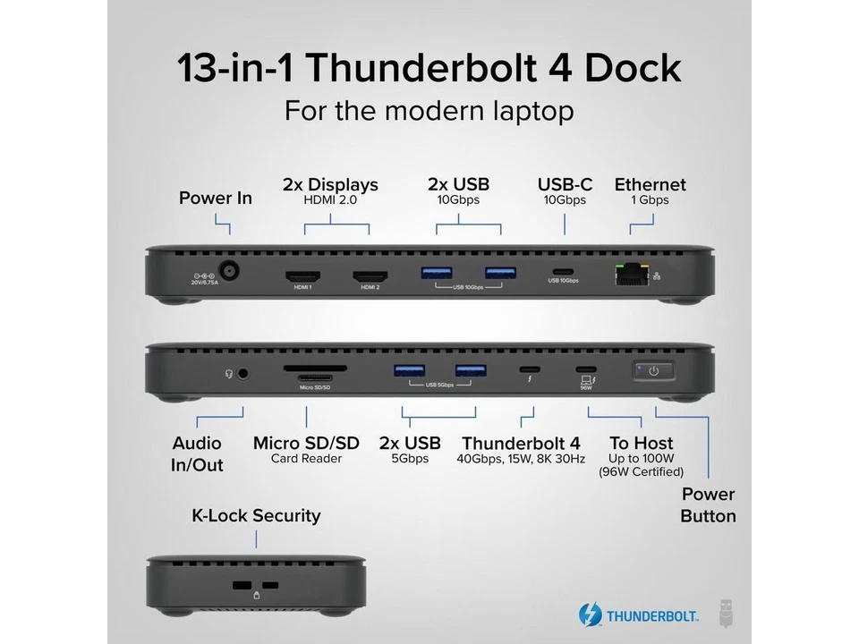 Plugable Thunderbolt 4 Dock with 100W Charging, Thunderbolt Certified, Laptop Do - Image 2 of 4