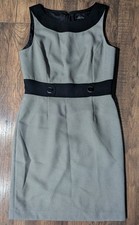 Tahari Womens Black & White Sheath Dress Sz 10 Accent Neck Waist Band & Buttons